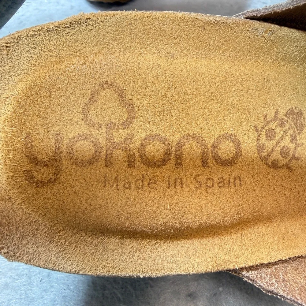Yokono Wedge Sandals Women 7.5 Tan Brown Leather Two Strap Buckle Made In Spain